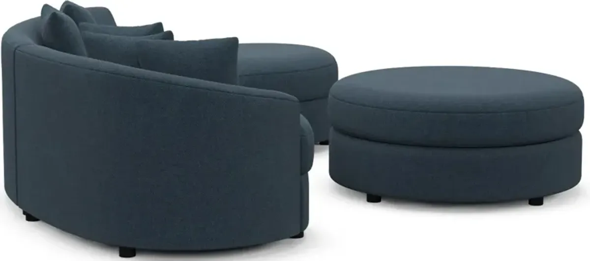 Allegra Foam Comfort 3-Piece Sectional with Right-Facing Chaise and Ottoman - Broderick Indigo