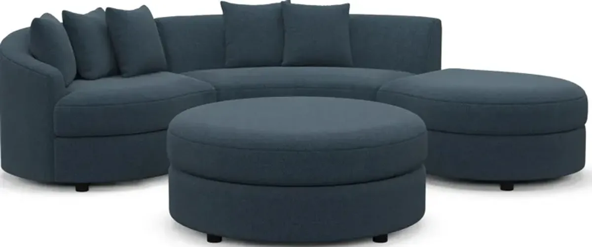 Allegra Foam Comfort 3-Piece Sectional with Right-Facing Chaise and Ottoman - Broderick Indigo