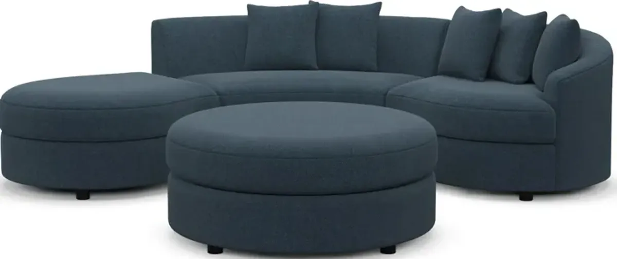 Allegra Foam Comfort 3-Piece Sectional with Left-Facing Chaise and Ottoman - Broderick Indigo