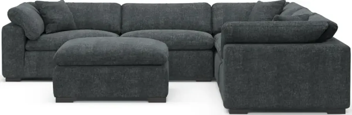 Plush Feathered Comfort 5-Piece Sectional and Ottoman - Contessa Shadow