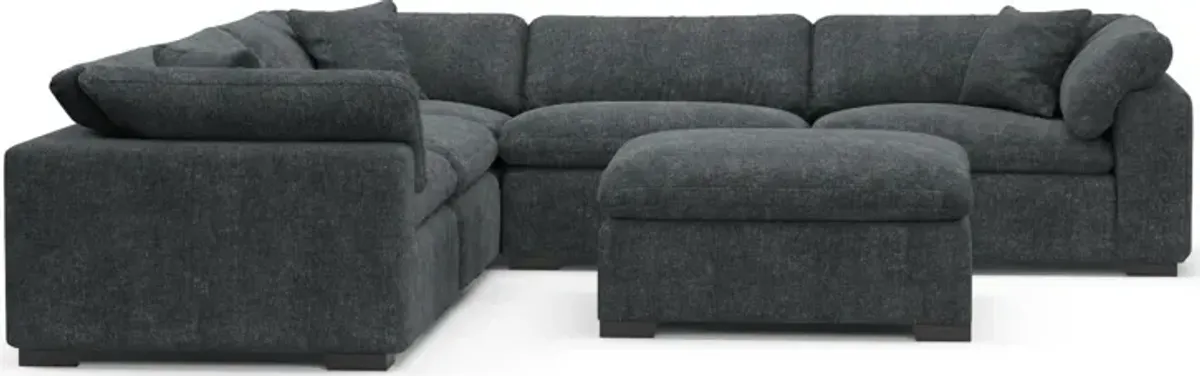 Plush Feathered Comfort 5-Piece Sectional and Ottoman - Contessa Shadow