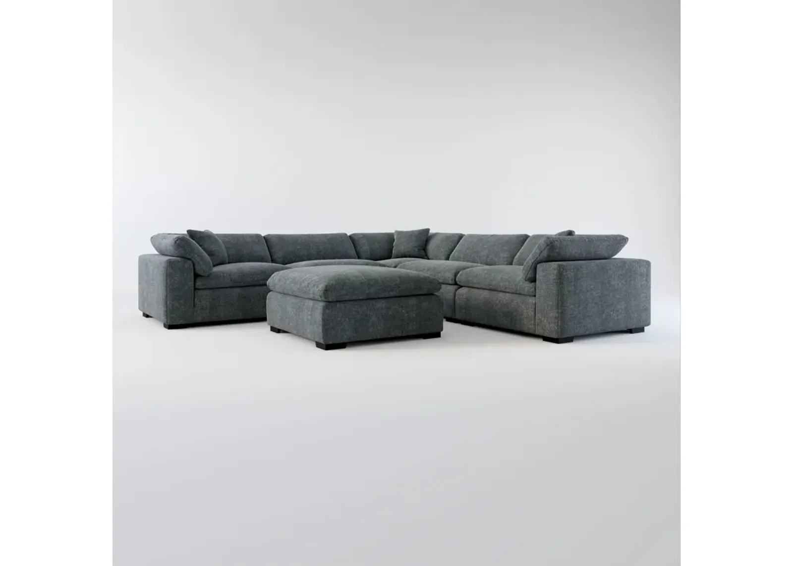 Plush Feathered Comfort 5-Piece Sectional and Ottoman - Contessa Shadow