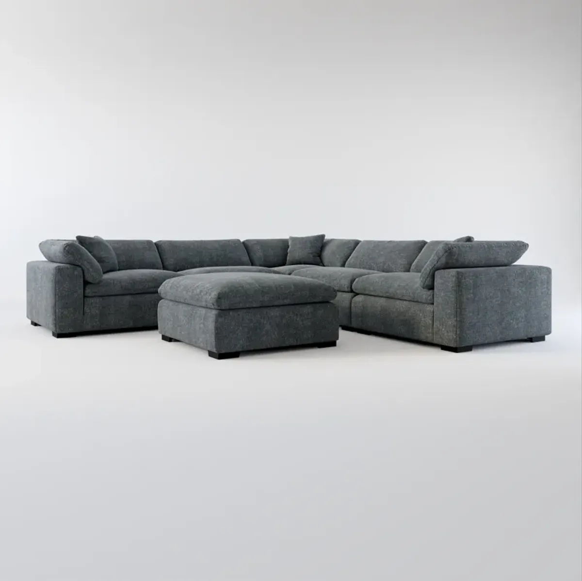 Plush Feathered Comfort 5-Piece Sectional and Ottoman - Contessa Shadow