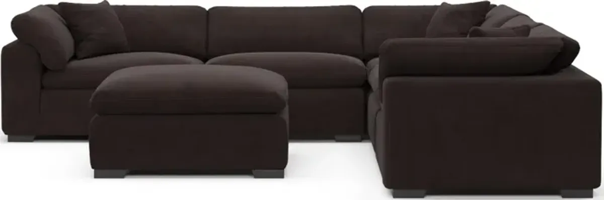 Plush Feathered Comfort 5-Piece Sectional and Ottoman - Merrimac Dark Brown