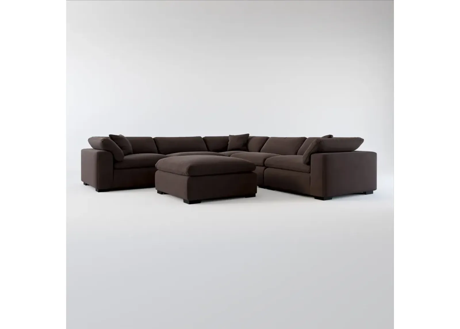 Plush Feathered Comfort 5-Piece Sectional and Ottoman - Merrimac Dark Brown