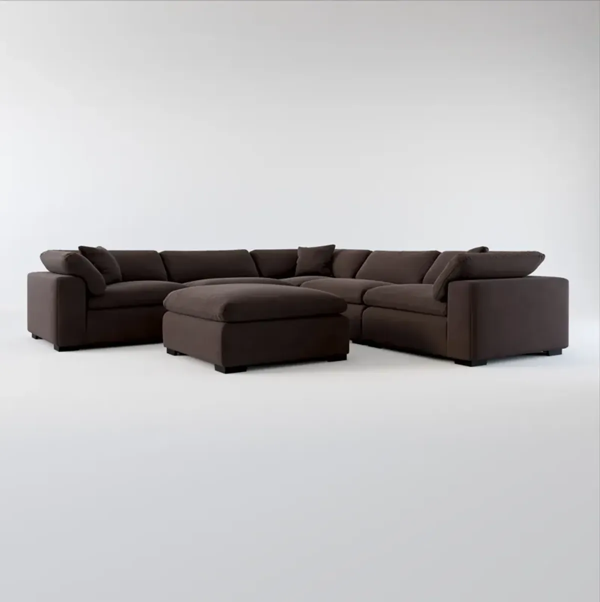 Plush Feathered Comfort 5-Piece Sectional and Ottoman - Merrimac Dark Brown