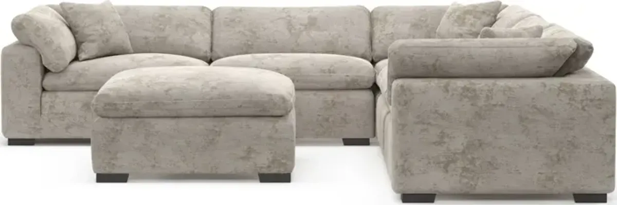 Plush Feathered Comfort 5-Piece Sectional and Ottoman - Hearth Cement