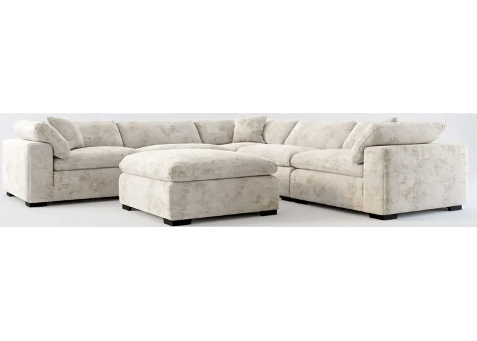 Plush Feathered Comfort 5-Piece Sectional and Ottoman - Hearth Cement