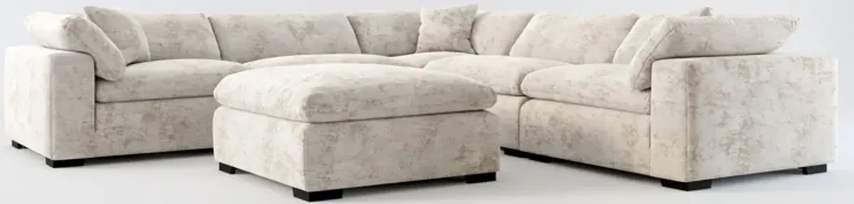 Plush Feathered Comfort 5-Piece Sectional and Ottoman - Hearth Cement