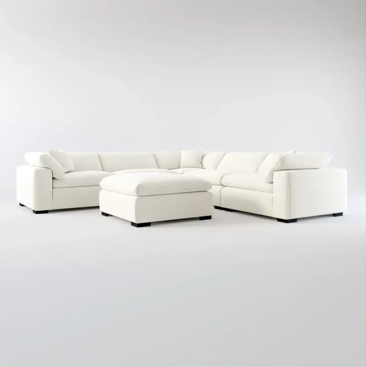 Plush Feathered Comfort 5-Piece Sectional and Ottoman - Living Large White