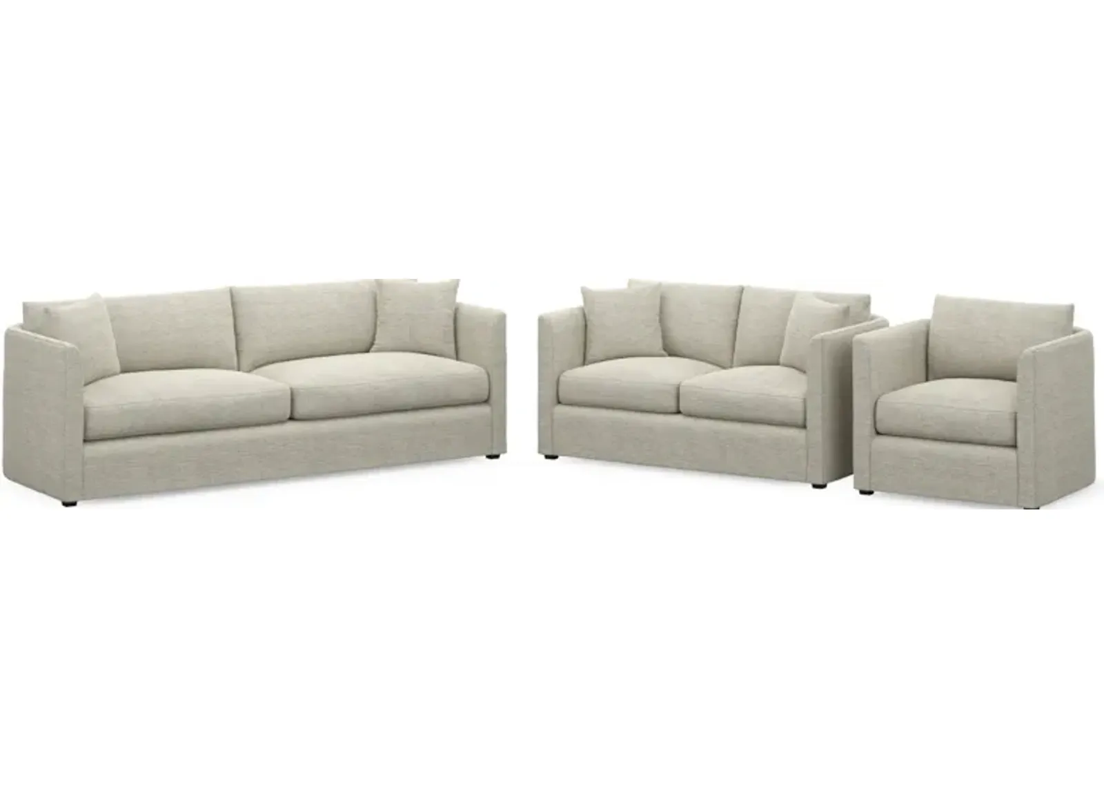 Benji Foam Comfort Sofa, Loveseat and Chair Set - Merino Chalk