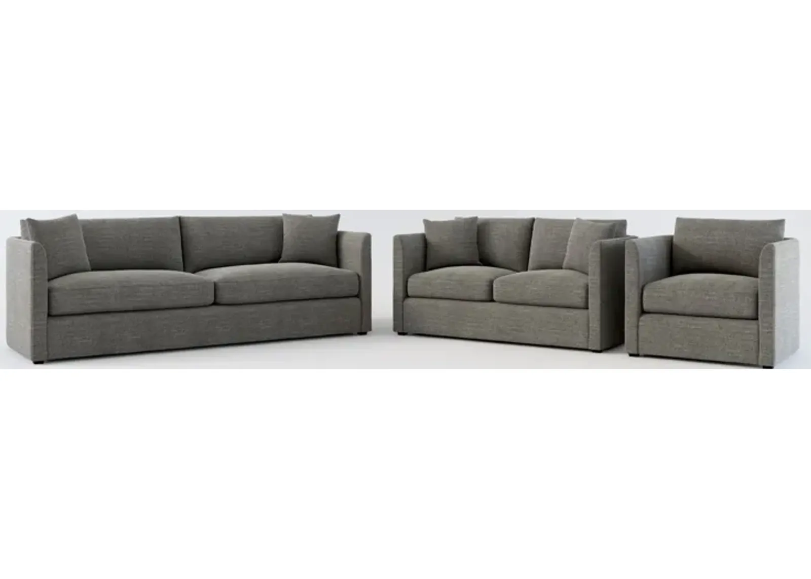 Benji Foam Comfort Sofa, Loveseat and Chair Set - Curious Charcoal