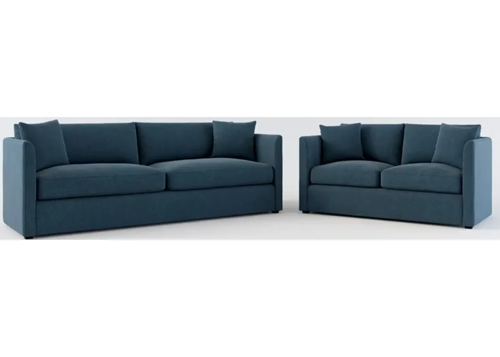 Benji Foam Comfort Sofa and Loveseat Set - Broderick Indigo