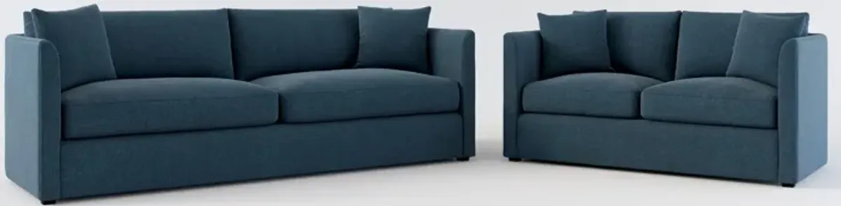 Benji Foam Comfort Sofa and Loveseat Set - Broderick Indigo