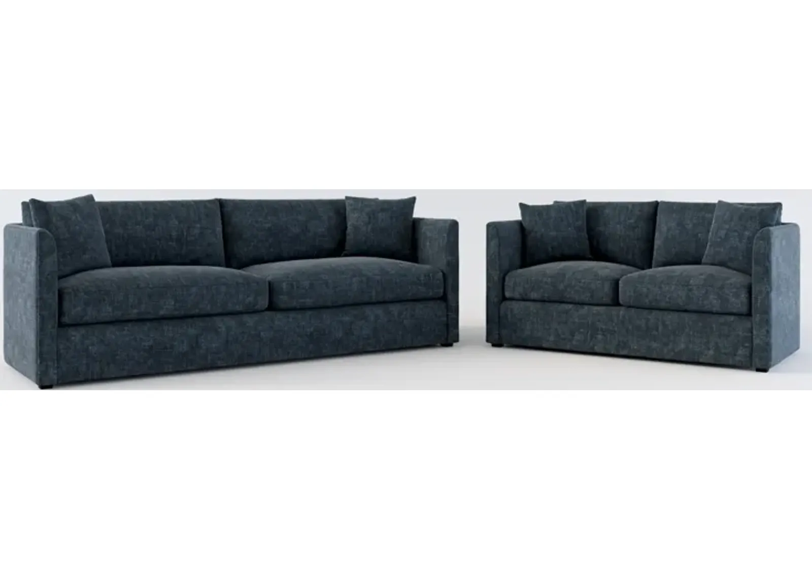 Benji Foam Comfort Sofa and Loveseat Set - Argo Navy