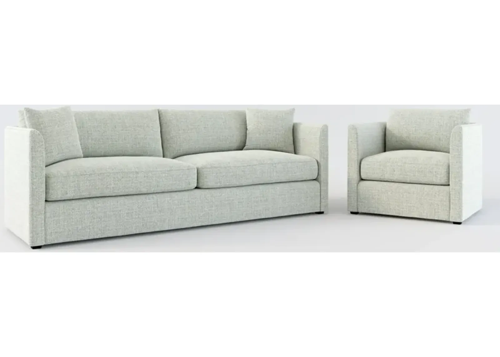 Benji Foam Comfort Sofa and Chair Set - Broderick Sea Glass