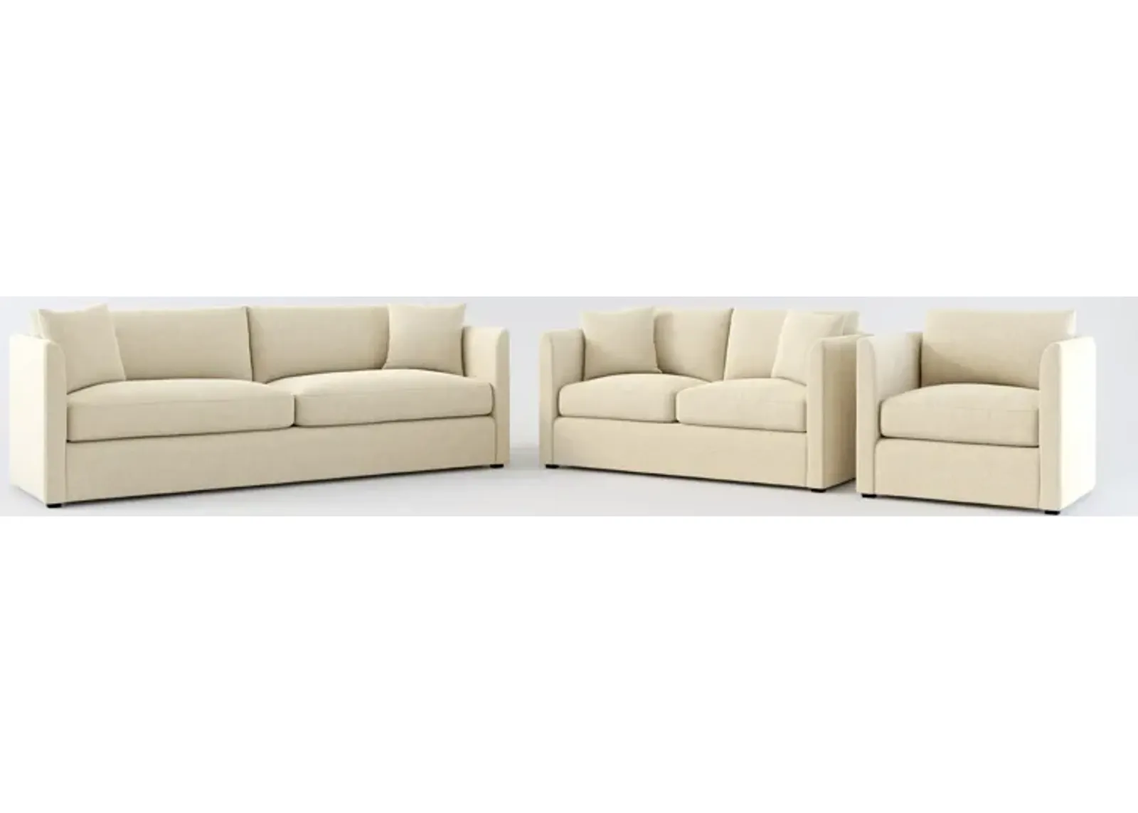 Benji Foam Comfort Sofa, Loveseat and Chair Set - Broderick Sand