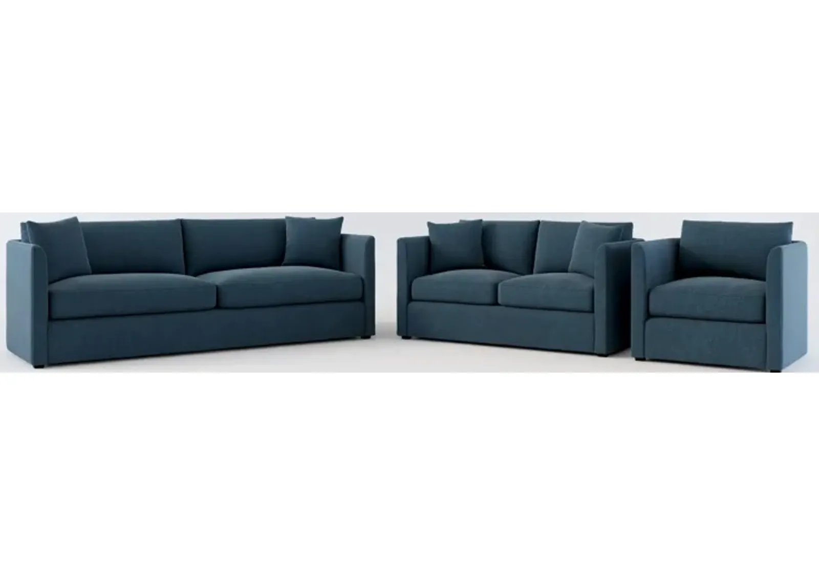 Benji Foam Comfort Sofa, Loveseat and Chair Set - Broderick Indigo