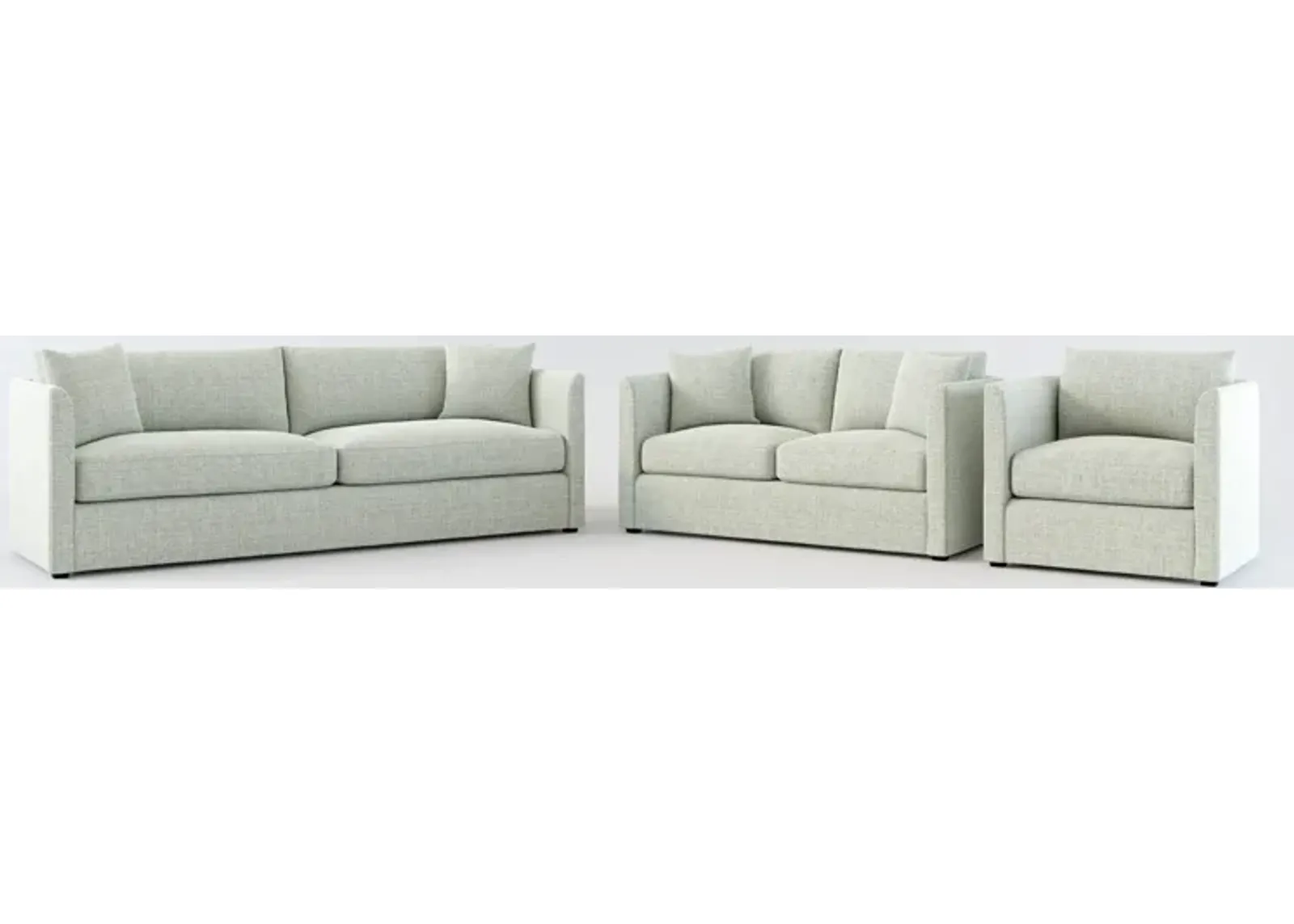 Benji Foam Comfort Sofa, Loveseat and Chair Set - Broderick Sea Glass