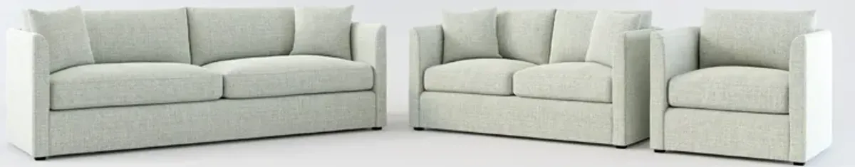 Benji Foam Comfort Sofa, Loveseat and Chair Set - Broderick Sea Glass