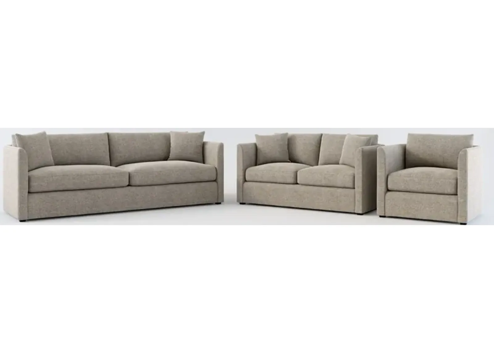 Benji Foam Comfort Sofa, Loveseat and Chair Set - Bridger Metal