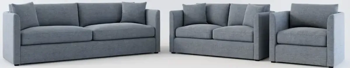 Benji Foam Comfort Sofa, Loveseat and Chair Set - Bridger Navy