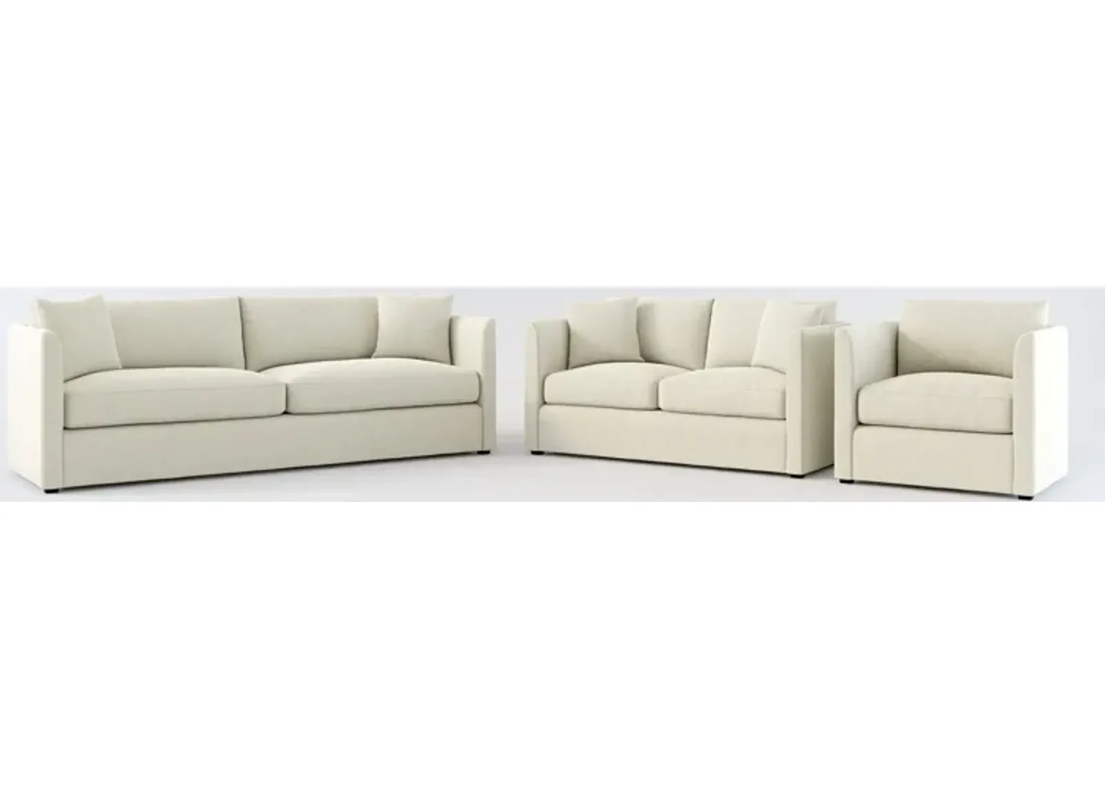 Benji Foam Comfort Sofa, Loveseat and Chair Set - Liv Dove