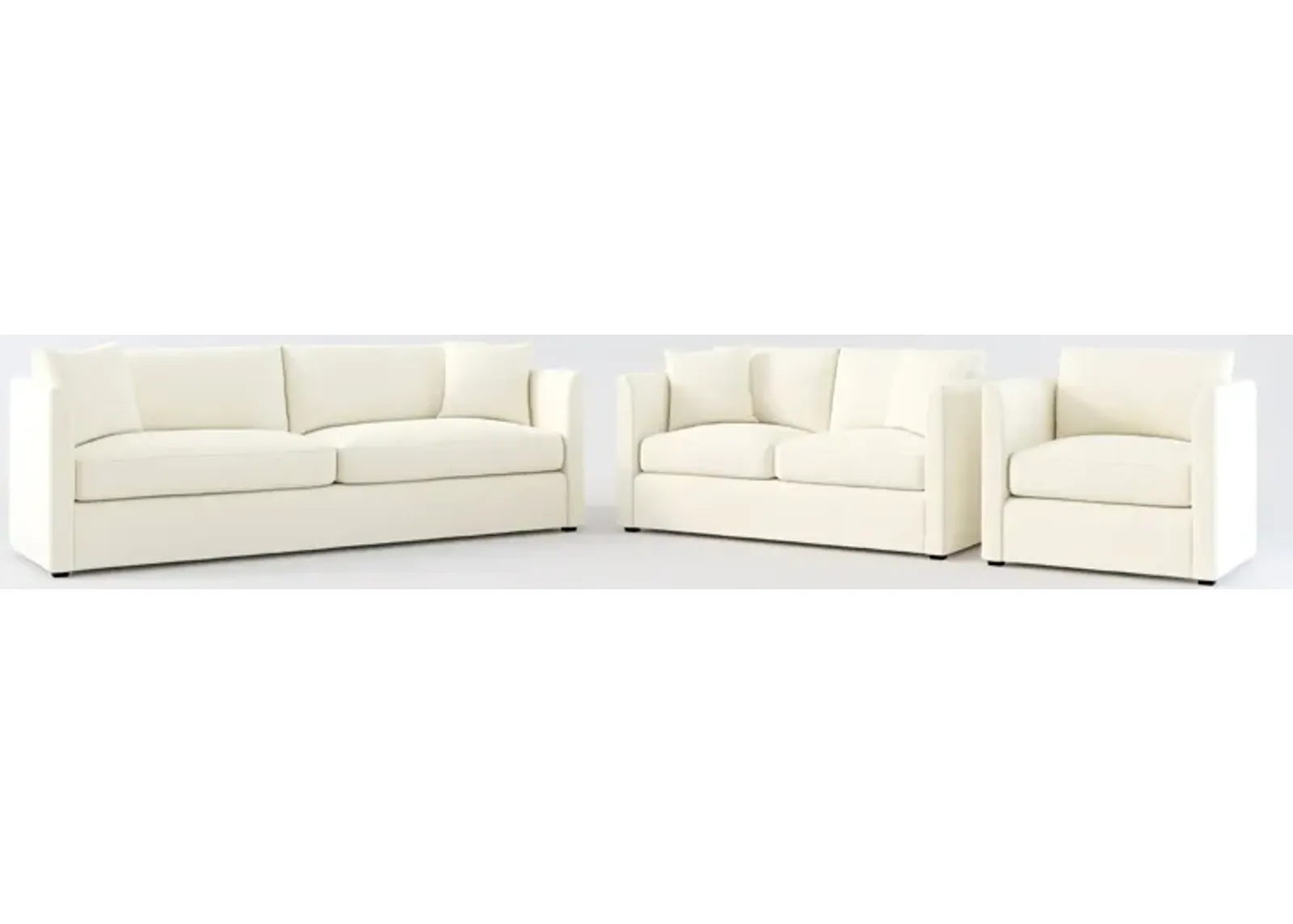 Benji Foam Comfort Sofa, Loveseat and Chair Set - Fincher Ivory