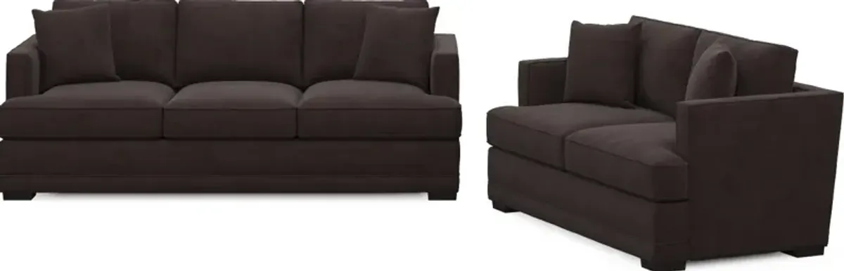 Pembroke Foam Comfort Sofa and Loveseat Set - Merrimac Dark Brown