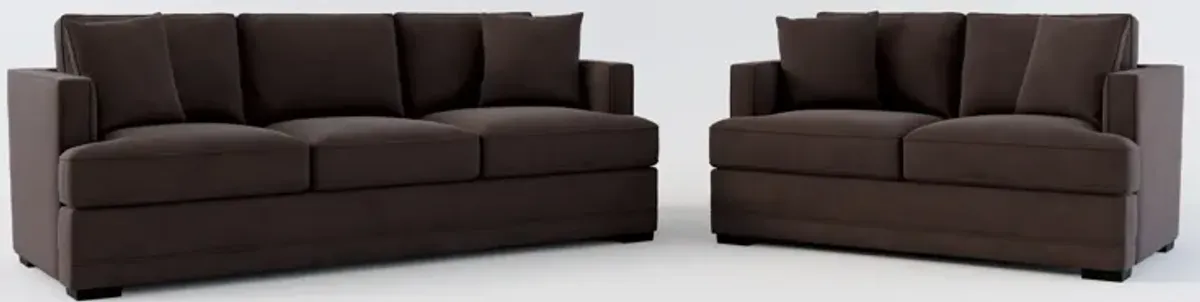 Pembroke Foam Comfort Sofa and Loveseat Set - Merrimac Dark Brown