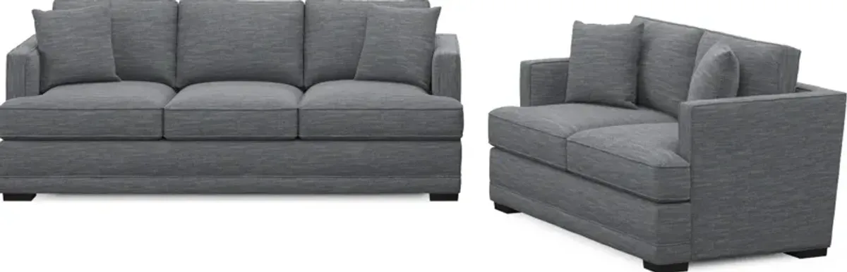 Pembroke Foam Comfort Sofa and Loveseat Set - Dudley Indigo