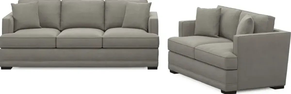 Pembroke Foam Comfort Sofa and Loveseat Set - Abington Fog