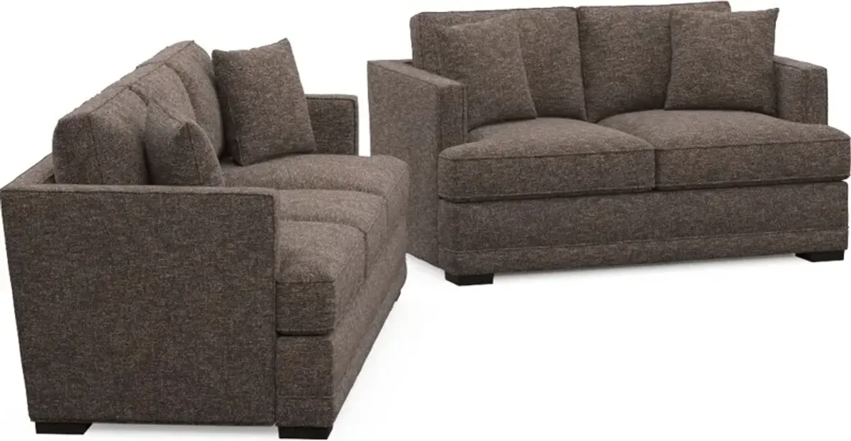 Pembroke Foam Comfort Sofa and Loveseat Set - M Walnut