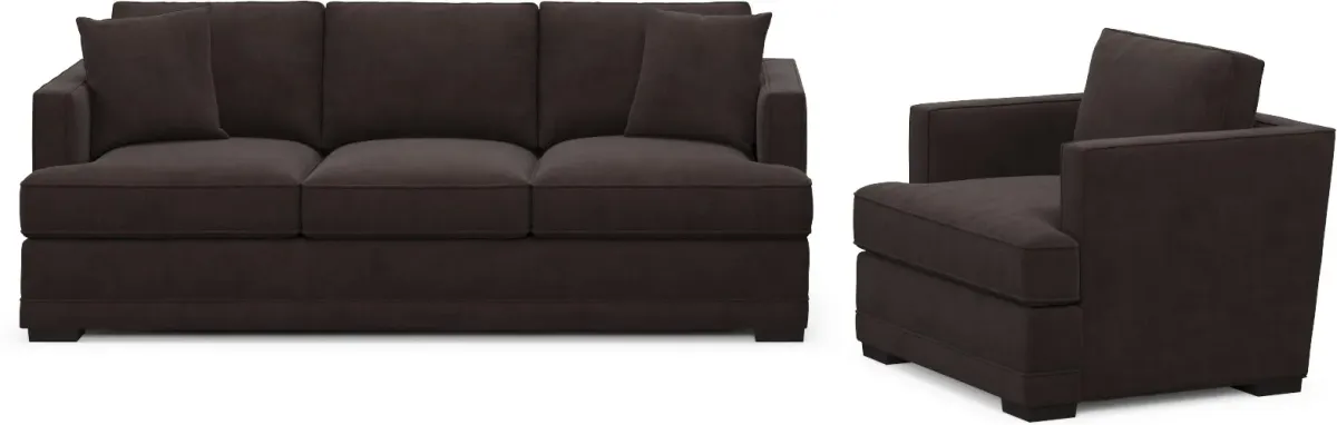 Pembroke Foam Comfort Sofa and Chair Set - Merrimac Dark Brown