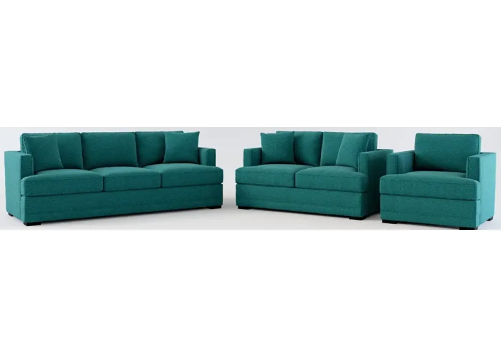 Pembroke Foam Comfort Sofa, Loveseat, and Chair Set - Bloke Peacock