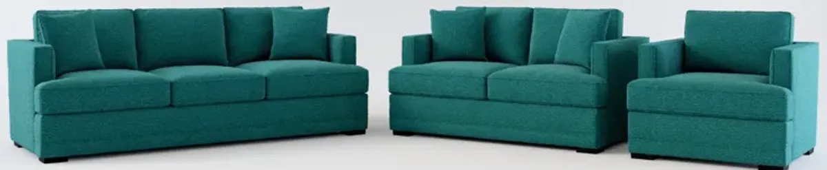 Pembroke Foam Comfort Sofa, Loveseat, and Chair Set - Bloke Peacock