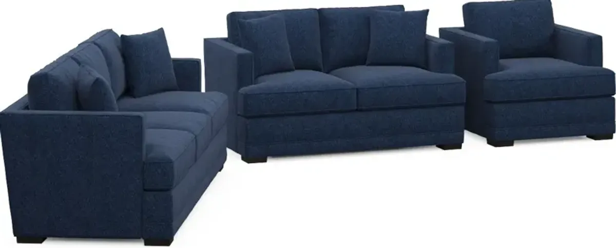 Pembroke Foam Comfort Sofa, Loveseat, and Chair Set - Oslo Navy