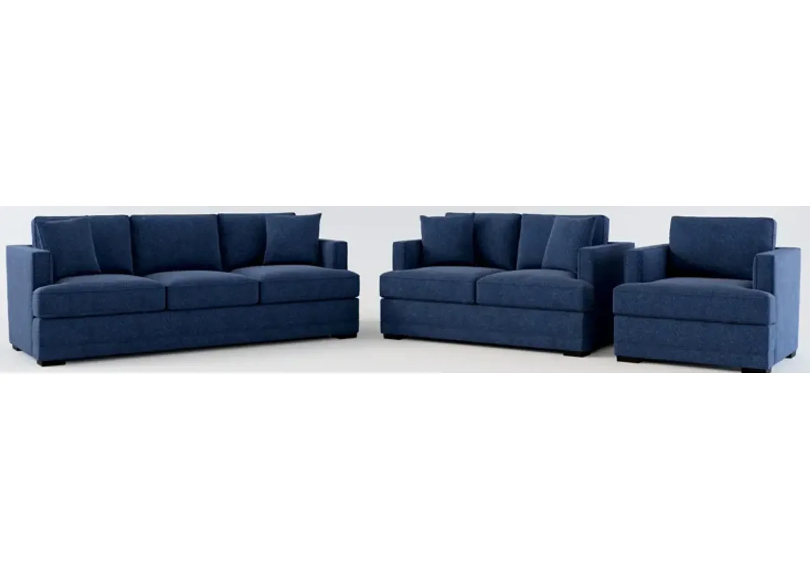 Pembroke Foam Comfort Sofa, Loveseat, and Chair Set - Oslo Navy