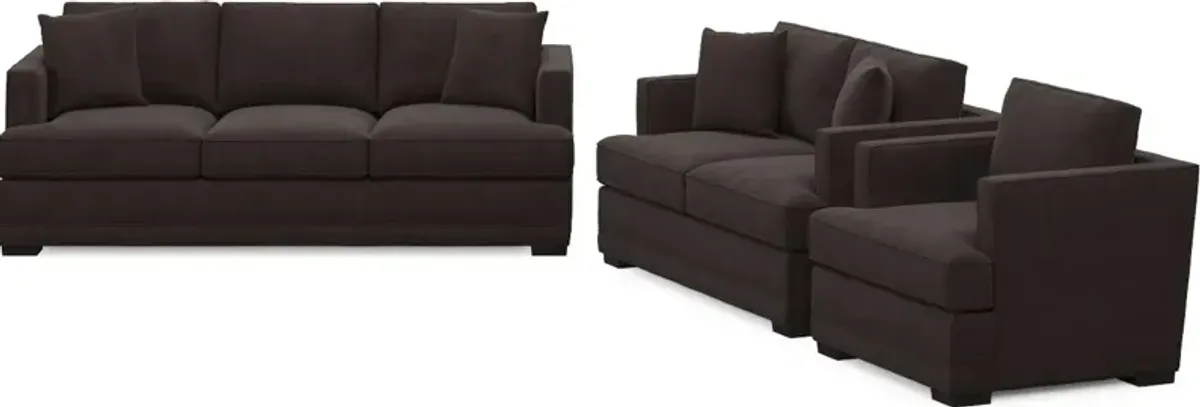 Pembroke Foam Comfort Sofa, Loveseat, and Chair Set - Merrimac Dark Brown