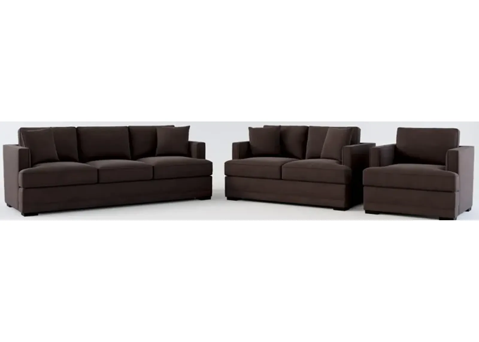 Pembroke Foam Comfort Sofa, Loveseat, and Chair Set - Merrimac Dark Brown