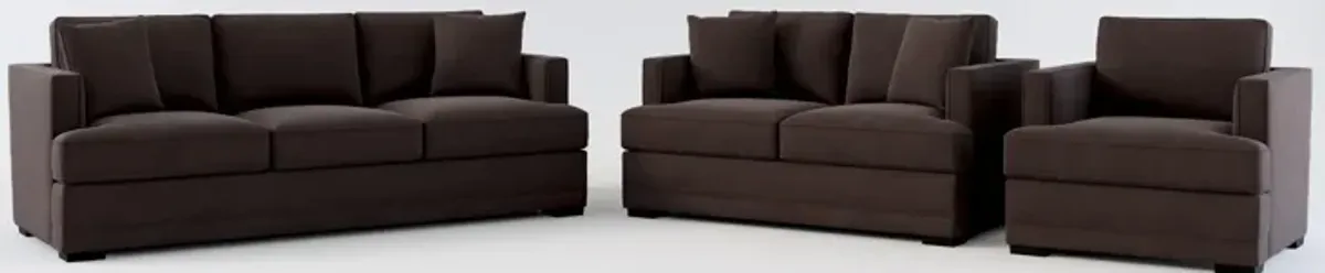 Pembroke Foam Comfort Sofa, Loveseat, and Chair Set - Merrimac Dark Brown