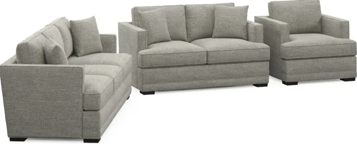 Pembroke Foam Comfort Sofa, Loveseat, and Chair Set - Pandora Pepper