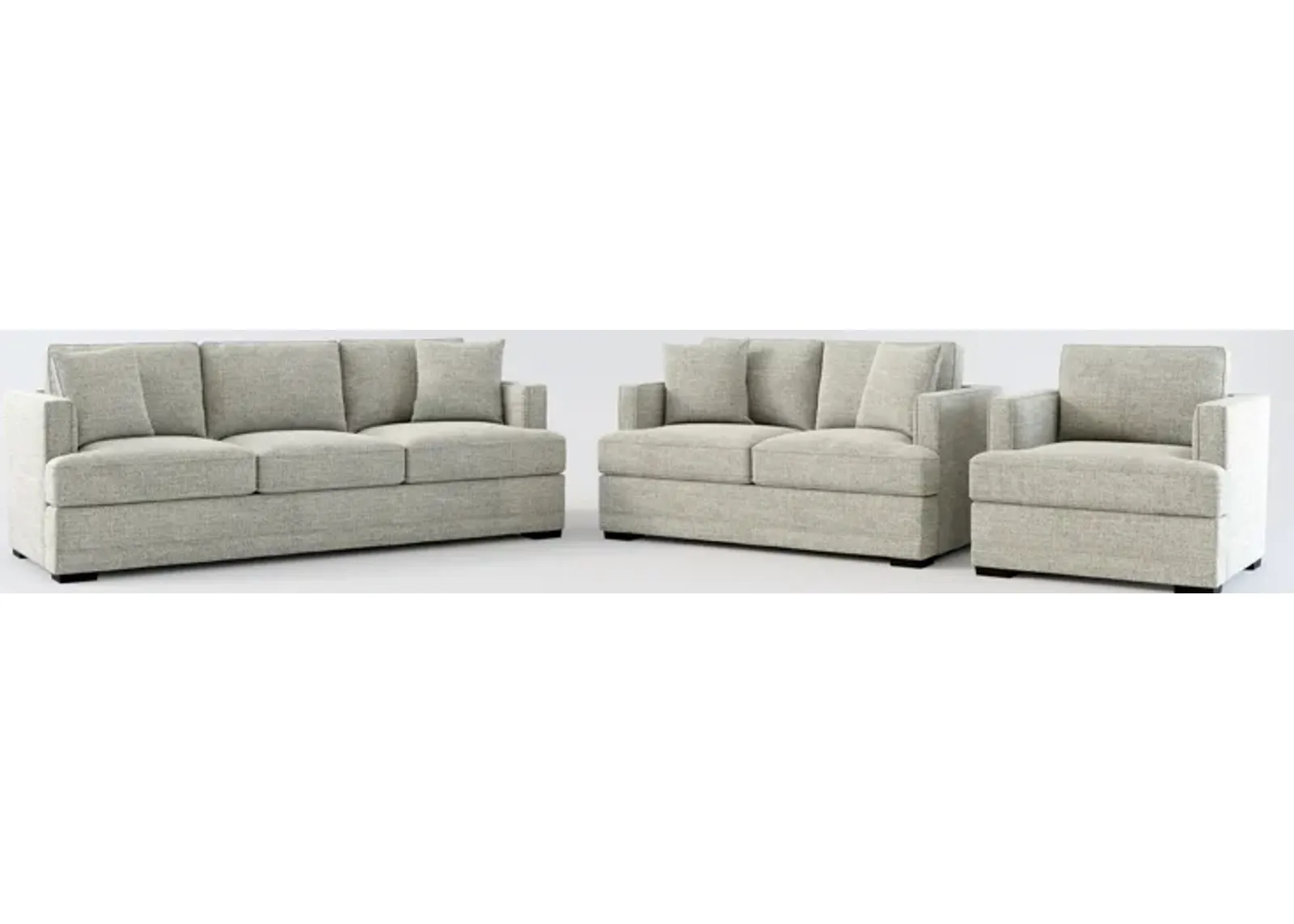 Pembroke Foam Comfort Sofa, Loveseat, and Chair Set - Pandora Pepper