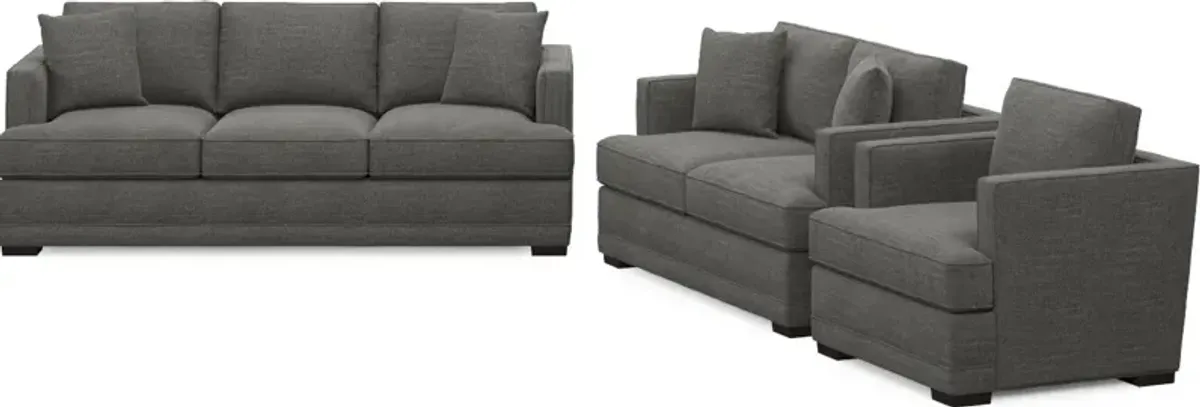 Pembroke Foam Comfort Sofa, Loveseat, and Chair Set - Curious Charcoal