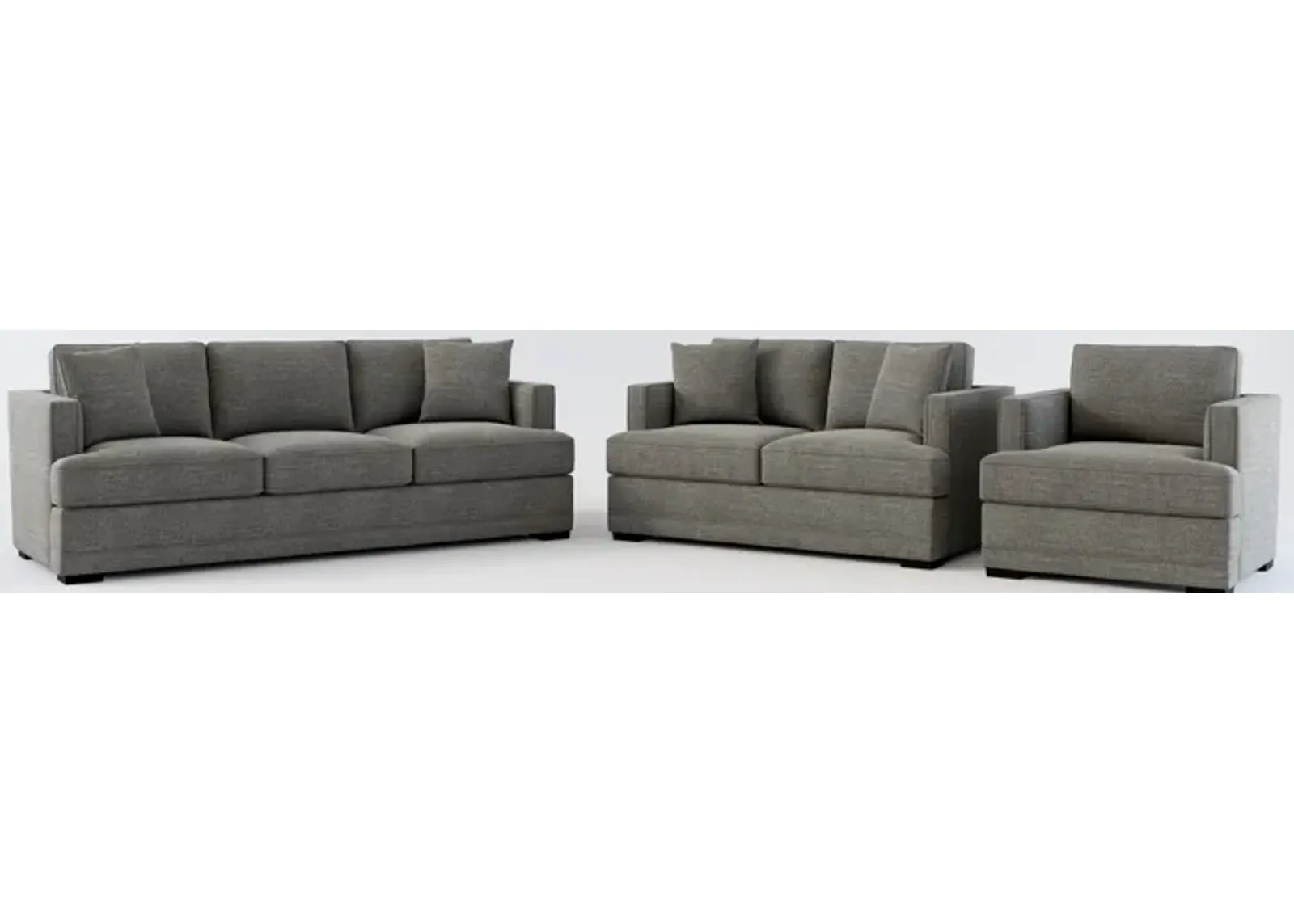 Pembroke Foam Comfort Sofa, Loveseat, and Chair Set - Curious Charcoal