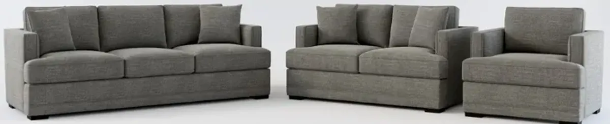 Pembroke Foam Comfort Sofa, Loveseat, and Chair Set - Curious Charcoal