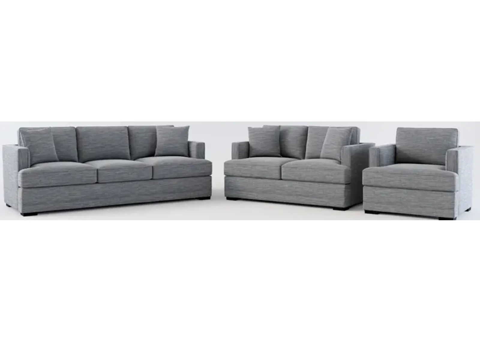 Pembroke Foam Comfort Sofa, Loveseat, and Chair Set - Dudley Indigo