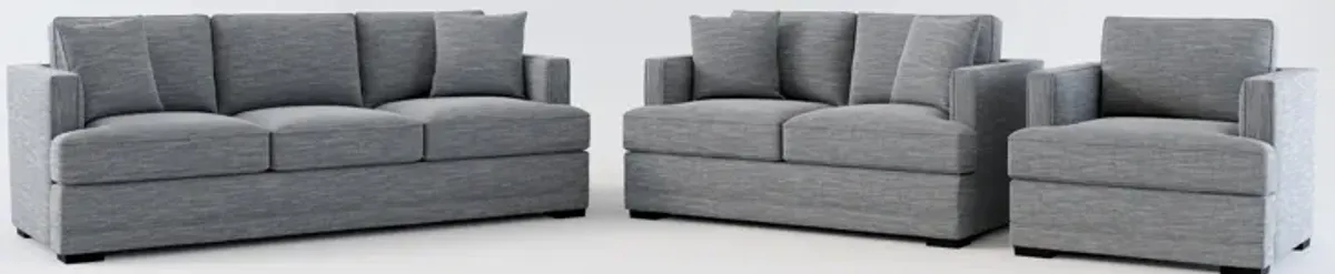 Pembroke Foam Comfort Sofa, Loveseat, and Chair Set - Dudley Indigo