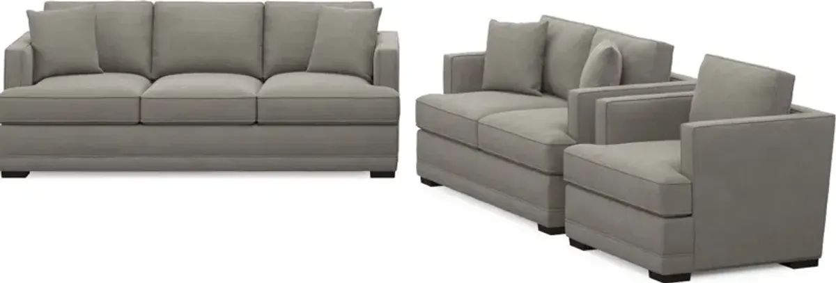 Pembroke Foam Comfort Sofa, Loveseat, and Chair Set - Abington Fog