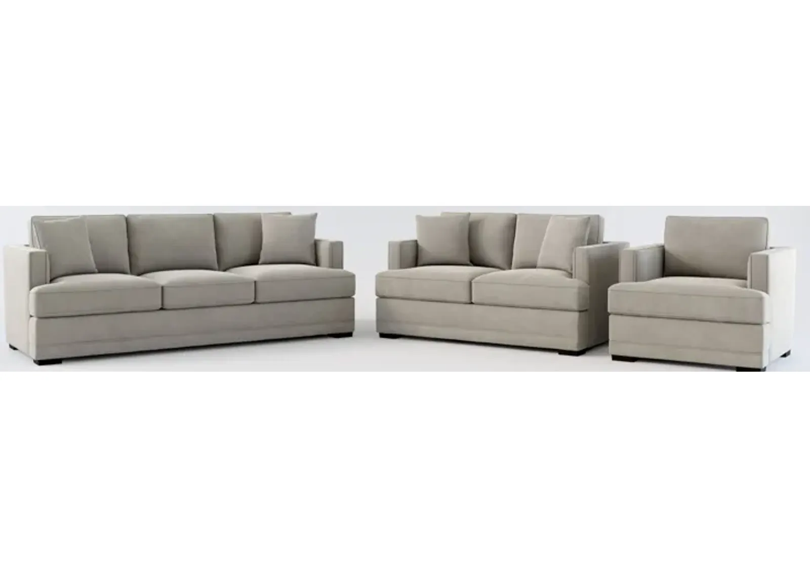 Pembroke Foam Comfort Sofa, Loveseat, and Chair Set - Abington Fog